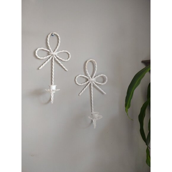 Vintage Pair 12" Twisted Rope Bow Metal Wire Wall Sconce Candle Holders, Votives - Picture 12 of 16